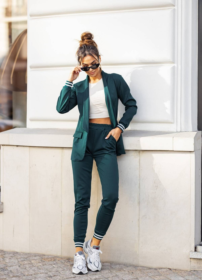 KOMPLET SPODNIE+ MARYNARKA ZE ŚCIĄGACZAMI- BUTELKOWA ZIELEŃ