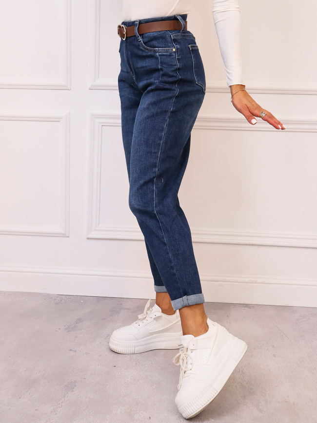 SPODNIE JEANSOWE Z PRESZYCIAMI PRZY KIESZENIACH- CIEMNY JEANS