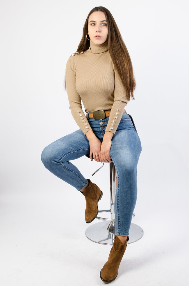  Spodnie jeansowe z guzikami.Wysoki stan