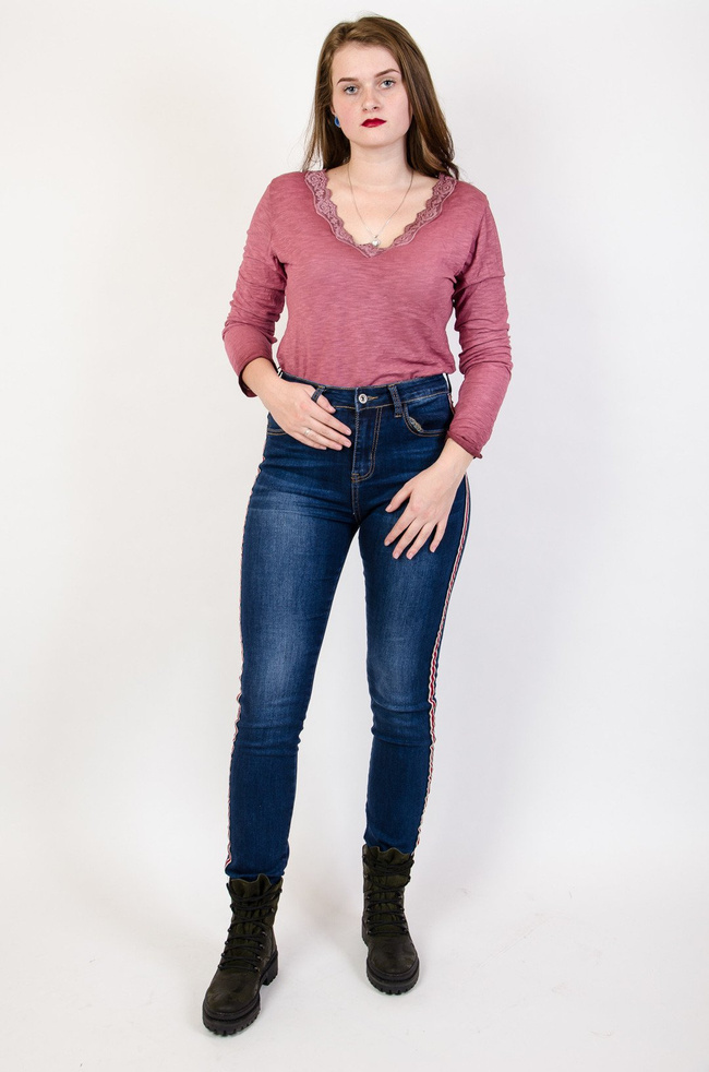 Spodnie jeansowe Plus Size z lampasami 