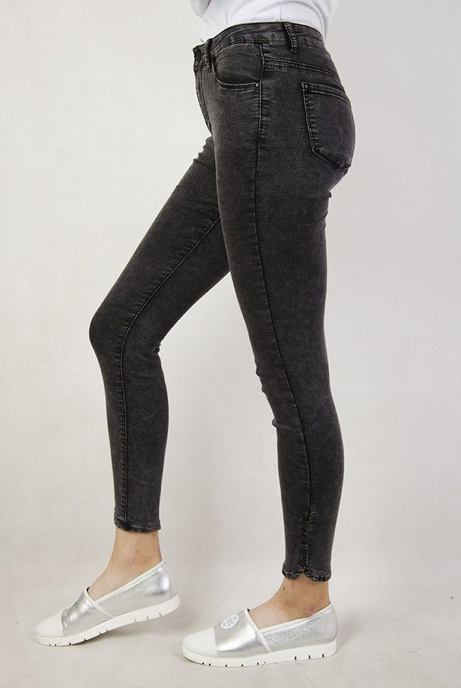 Szare spodnie skinny jeans z zatrzaskami przy nogawce