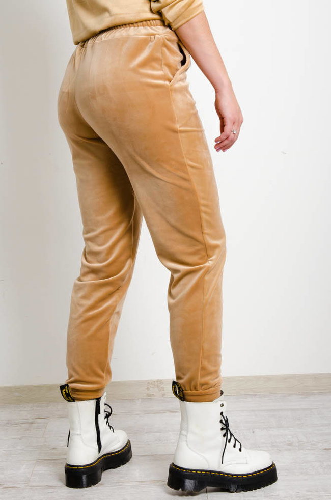 BRĄZOWE WELUROWE SPODNIE DRESOWE