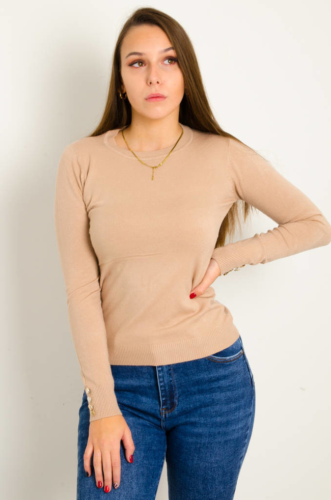 SWETER Z OZDOBNYMI GUZIKAMI- BRĄZOWY