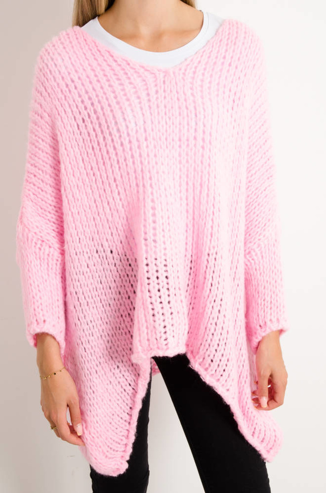SWETER ASYMETRYCZNY OVERSIZE- JANO-RÓŻOWY