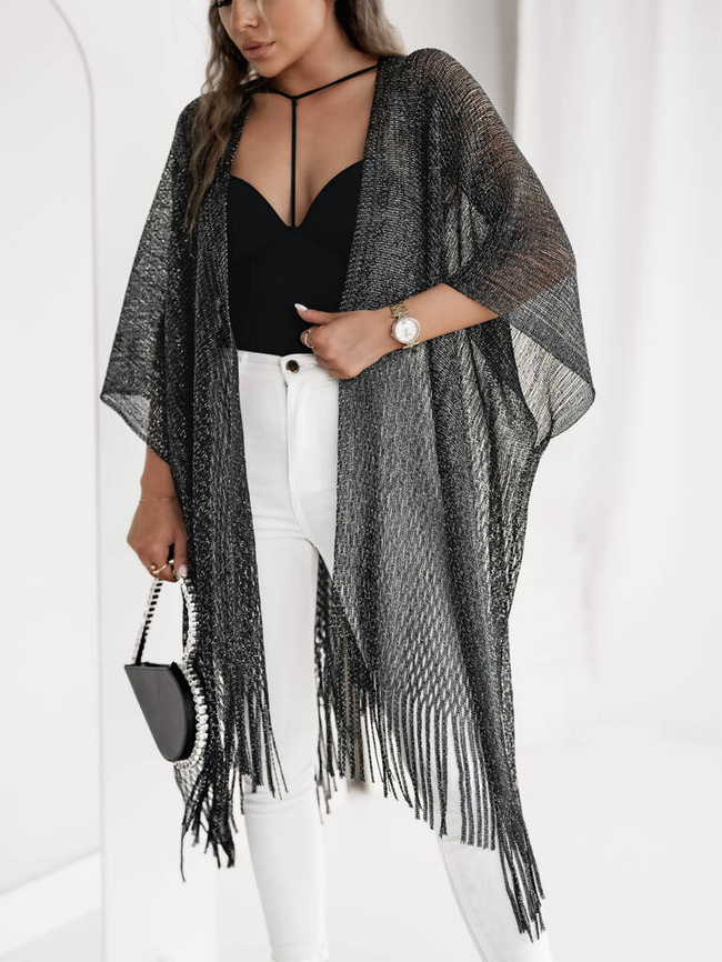 AŻUROWA NARZUTA Z BŁYSZCZĄCĄ NITKĄ- CZARNA