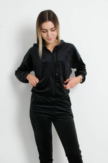 WELUROWY KOMPLET DRESOWY ROZPINANY Z KAPTUREM- CZARNY