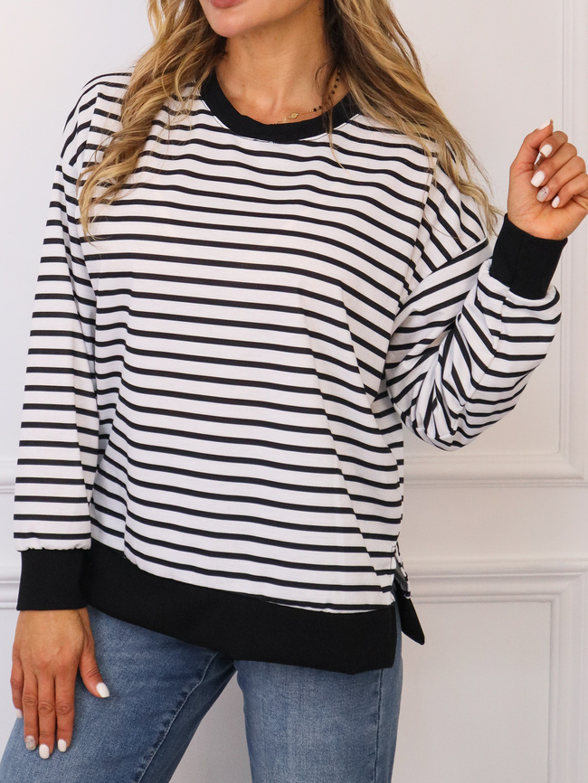 BLUZA BAWEŁNIANA OVERSIZE W PASKI - CZARNA