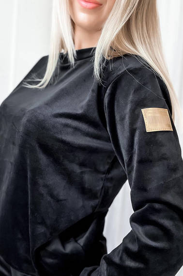 KOMPLET DRESOWY WELUROWY Z OZDOBNĄ NASZYWKĄ-  CZARNY