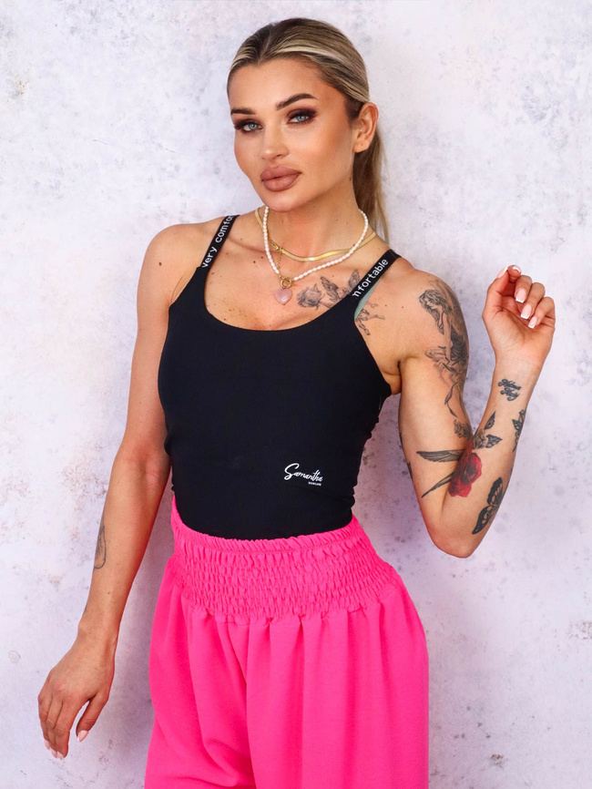 USZTYWNIANY TOP NA REGULOWANYCH RAMIĄCZKACH- CZARNY