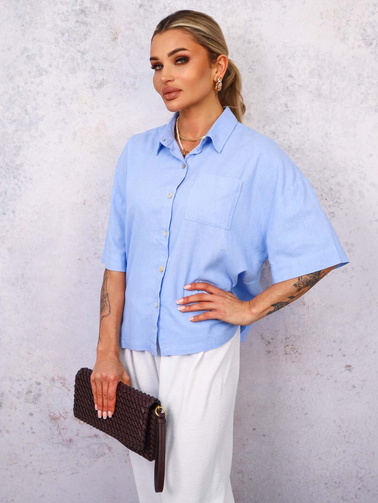 KOSZULA OVERSIZE Z KRÓTKIM RĘKAWEM- NIEBIESKA
