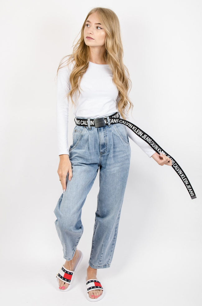 NIEBIESKIE SPODNIE JEANSOWE TYPU BALLOON JEANS Z WYSOKIM STANEM