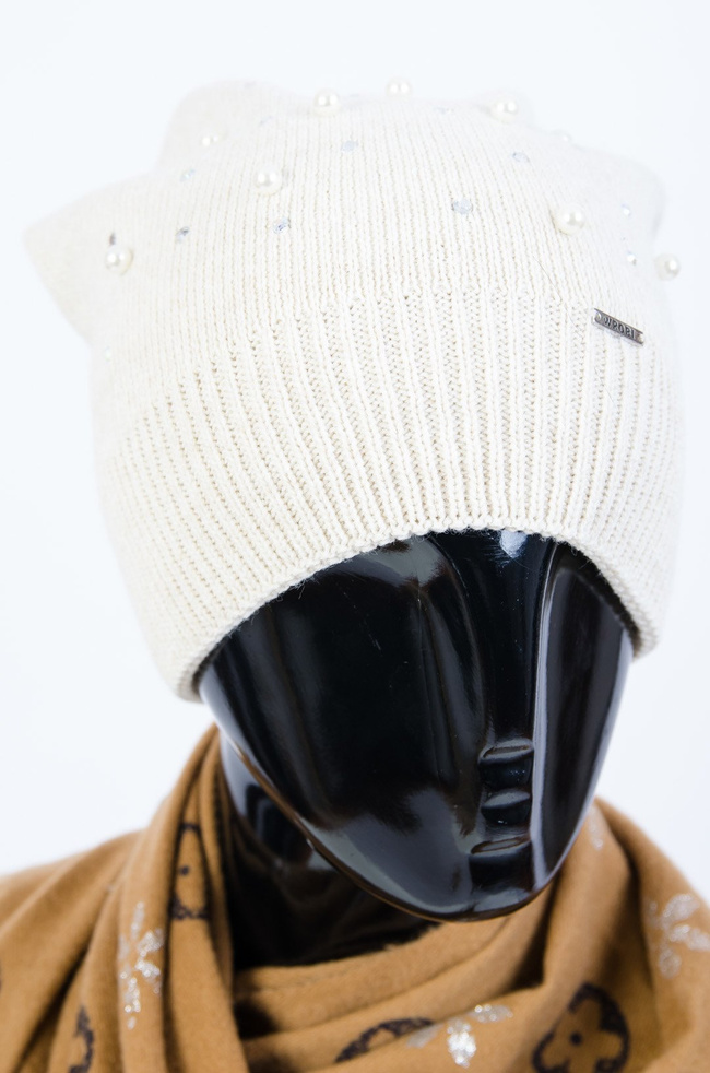 CZAPKA SMERFETKA Z KORALIKAMI W KOLORZE KREMOWYM