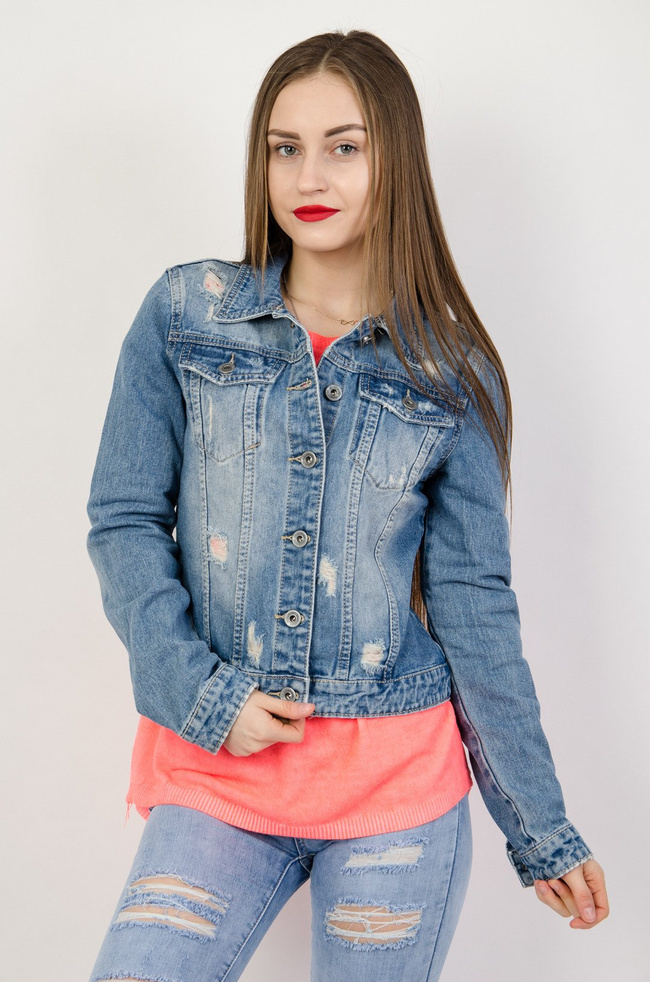  Kurtka jeansowa z jasnymi przetarciami