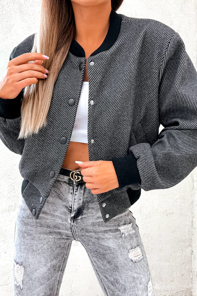 KURTKA OVERSIZE BOMBERKA ZAPINANA NA GUZIKI- CIEMNO SZARA