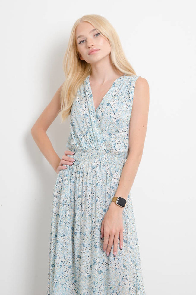 SUKIENKA W KWIATY Z ZAKŁADKĄ - NIEBIESKA