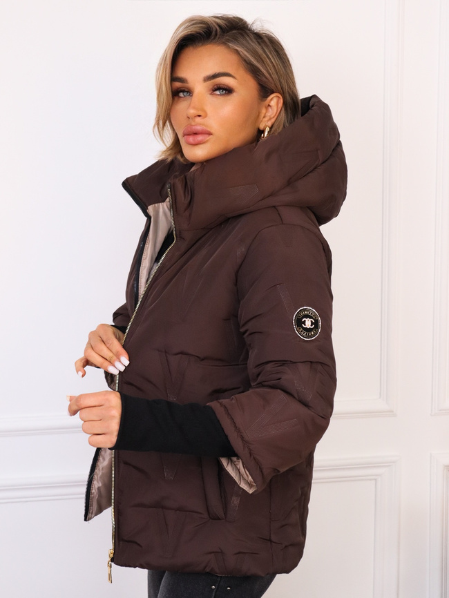 KURTKA ASYMETRYCZNA Z PRZEDŁUŻONYMI ŚCIĄGACZAMI PRZY RĘKAWACH- CZEKOLADOWA