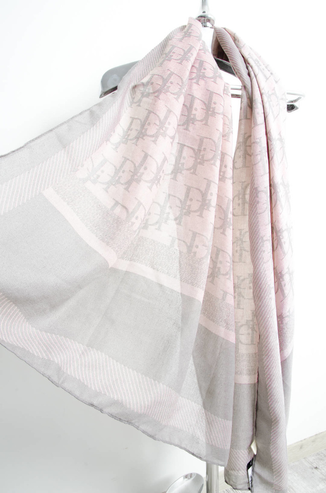 RÓŻOWO-SZARY WZORZYSTY SZAL 