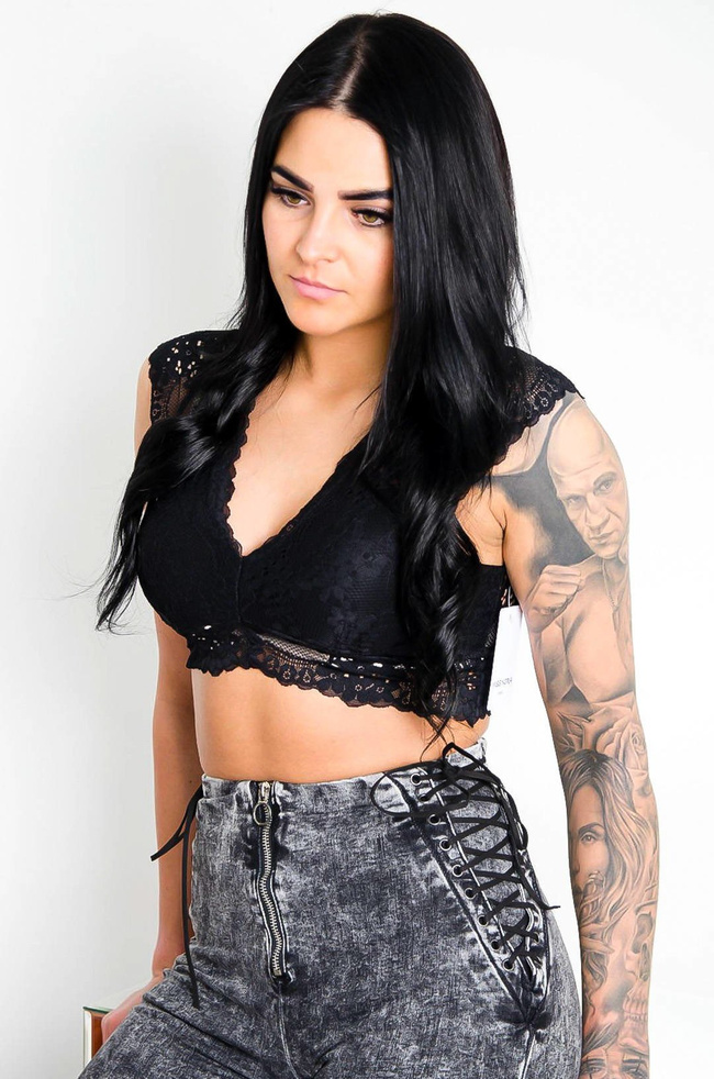 CZARNY KORONKOWY CROP TOP 