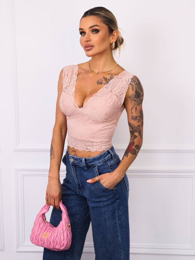 TOP KORONKOWY NA SZEROKICH RAMIĄCZKACH- BRUDNY RÓŻ