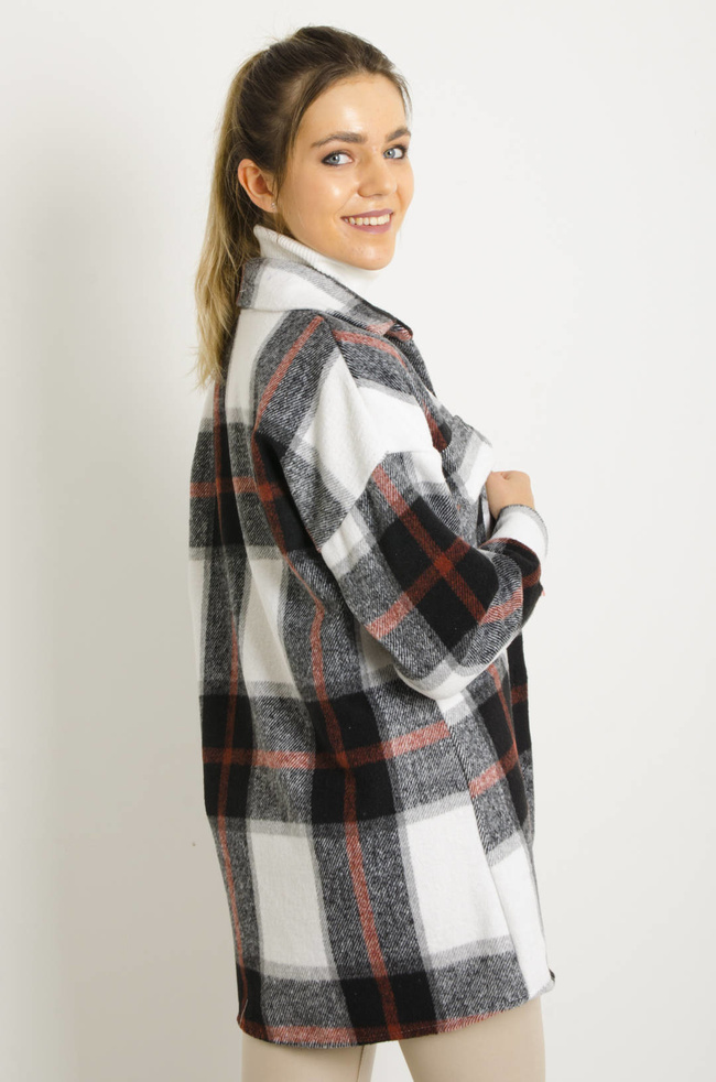 KURTKA KOSZULOWA W KRATĘ- CZARNA