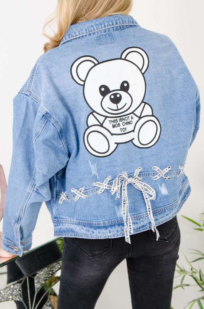 NIEBIESKA KURTKA JEANSOWA Z APLIKACJĄ MISIA