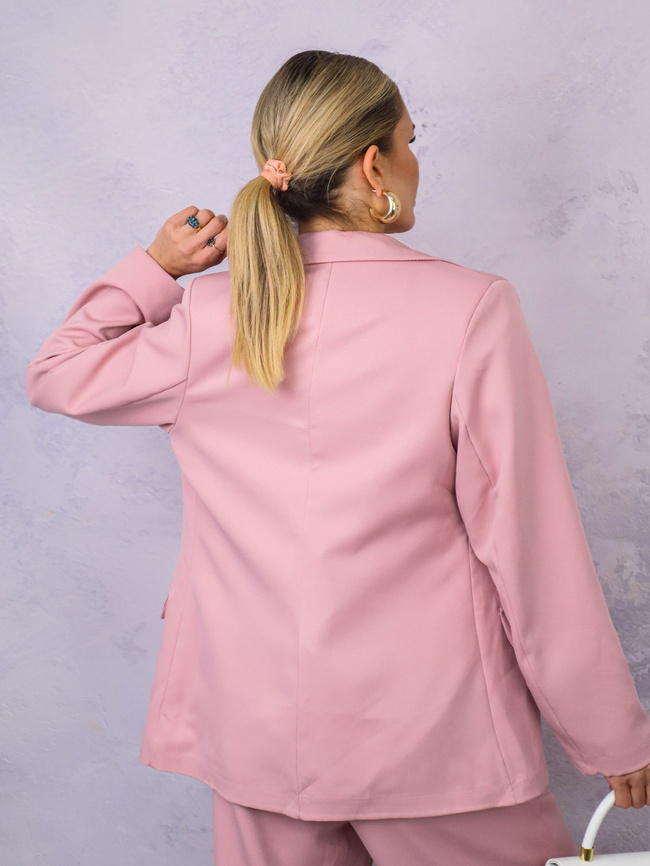 KOMPLET ELEGANCKI MARYNARKA+ SPODNIE- PUDROWORÓŻOWY