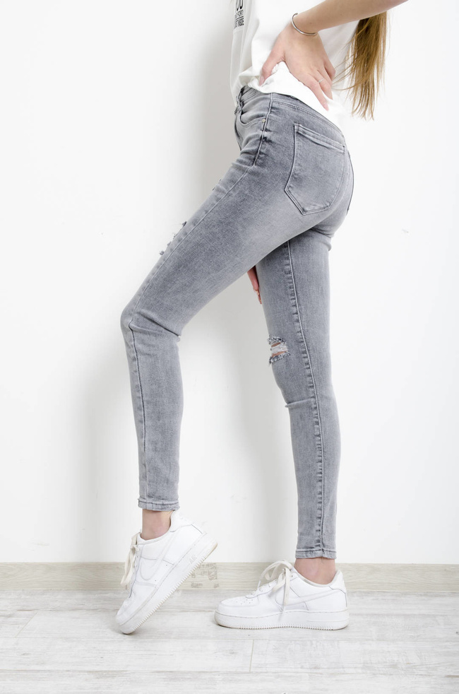 SPODNIE JEANSOWE SKINNY Z PRZETARCIAMI - WYSOKI STAN