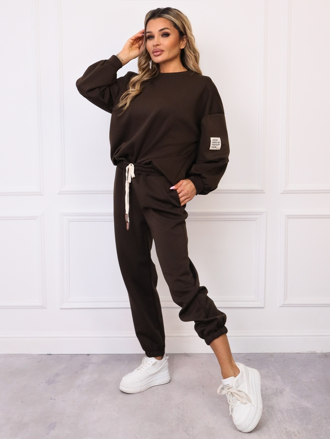 KOMPLET DRESOWY MASEŁKO BLUZA + SPODNIE- CZEKOLADOWY