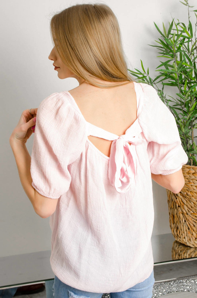 RÓŻOWA BLUZKA Z KWADRATOWYM DEKOLTEM