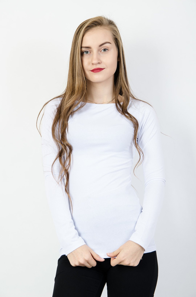 Biała bluzka typu basic na długi rękaw