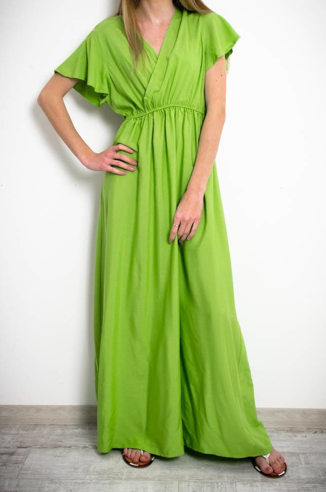 DŁUGA SUKIENKA MAXI Z KOPERTOWYM DEKOLTEM W KOLORZE ZIELONYM
