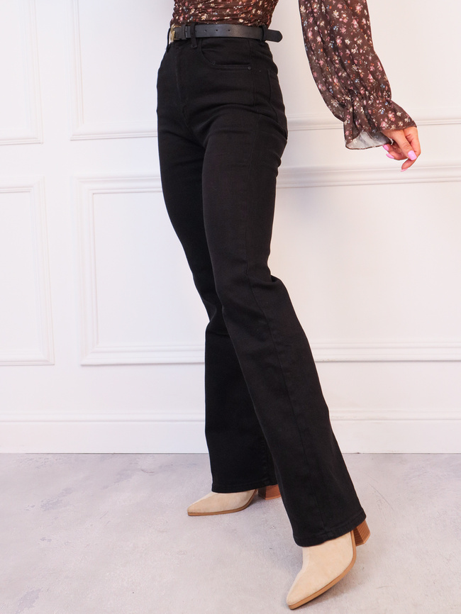 SPODNIE JEANSOWE DZWONY FLARE Z WYSOKIM STANEM- CZARNE