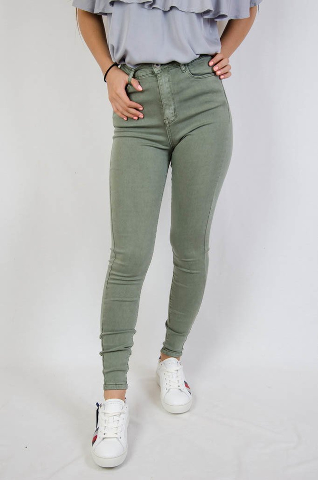 Jasno zielone dopasowane spodnie z wysokim stanem