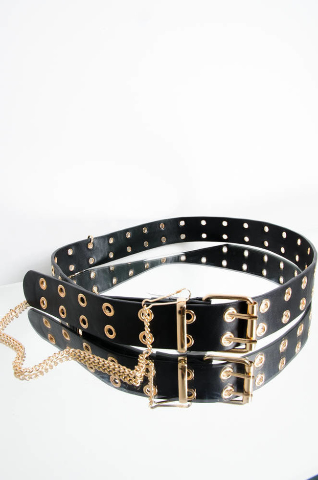 CZARNY PASEK Z OZDOBNYMI KÓŁKAMI I ŁAŃCUSZKIEM 