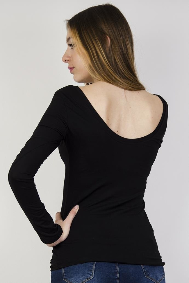 Czarna bluzka typu basic z wycięciem na plecach