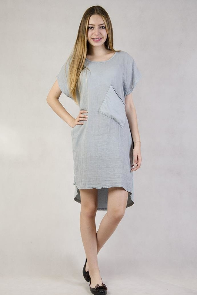 Asymetryczna sukienka z dużą kieszenią szara