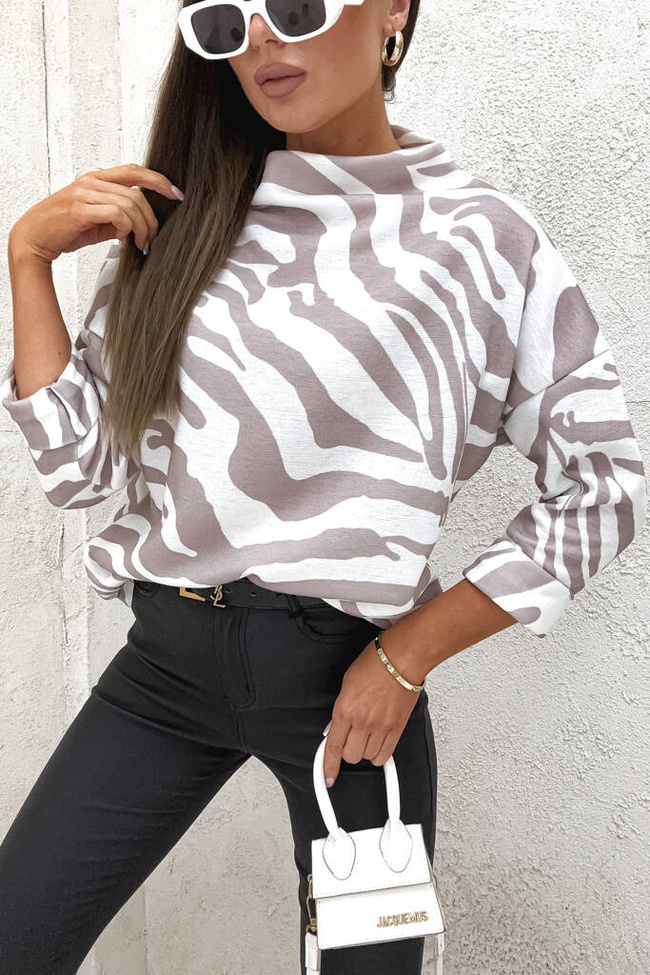 WZORZYSTA BLUZKA ONE SIZE RĘKAW 3/4- BEŻOWA