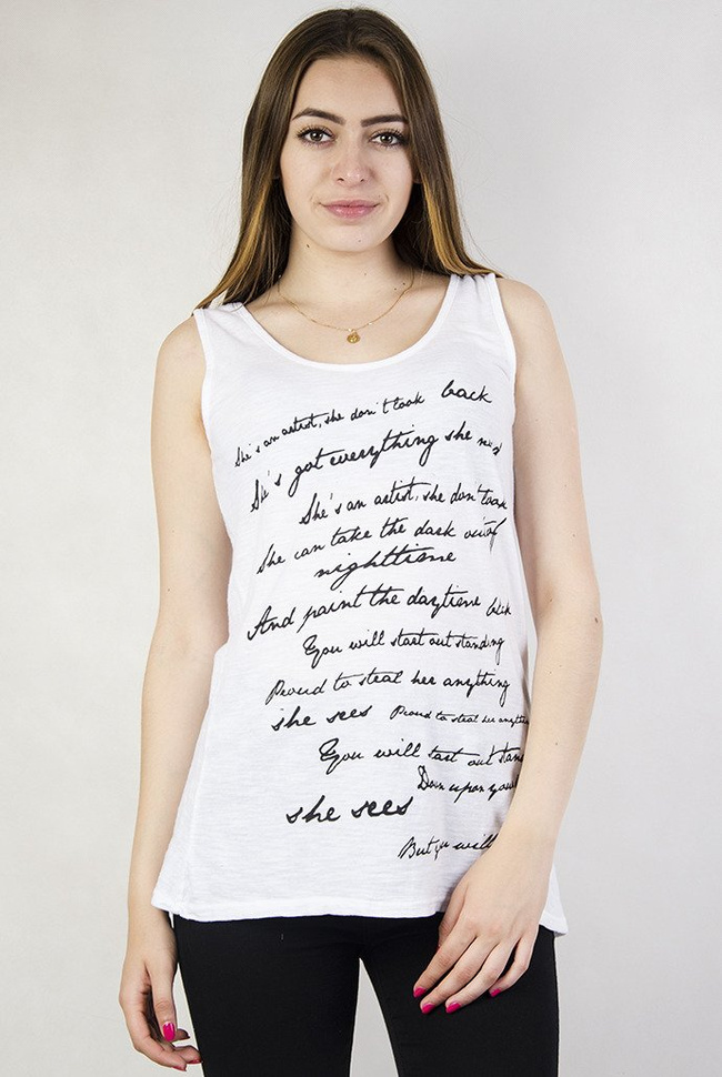 Biała bluzka na ramiączka z napisami