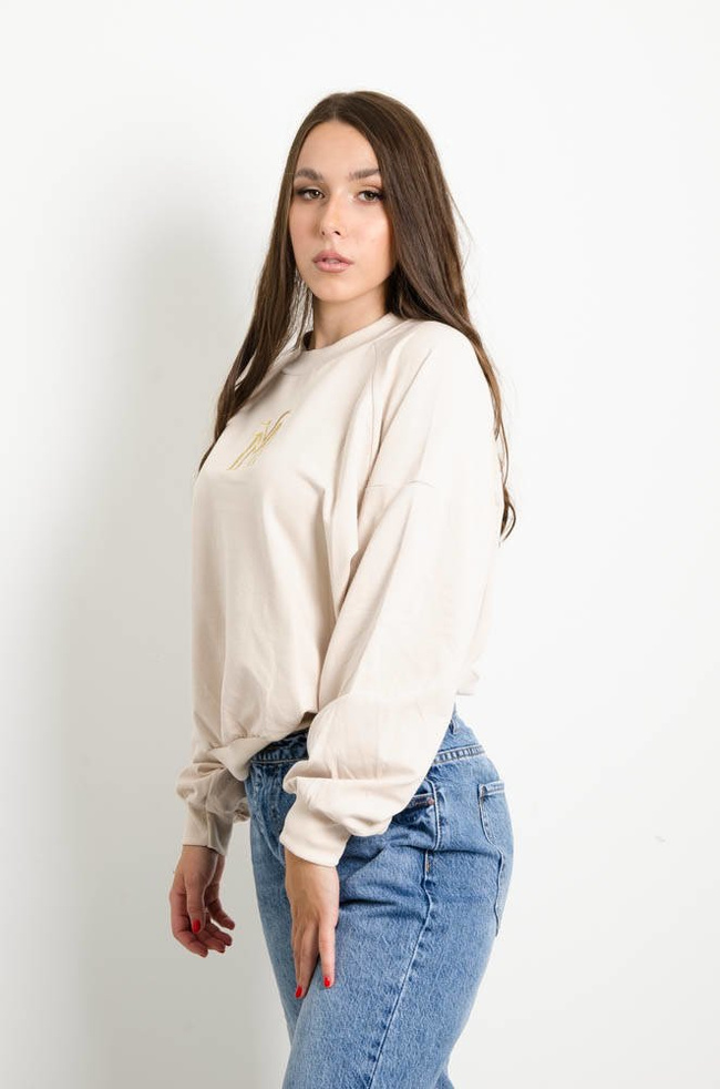 BEŻOWA BLUZA OVERSIZE Z WYSZYWANYM LOGO ''M''