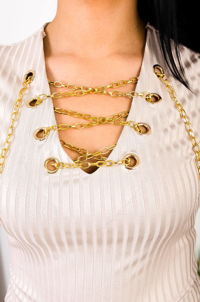 BEŻOWE BODY W PRĄŻKI Z ŁAŃCUSZKIEM