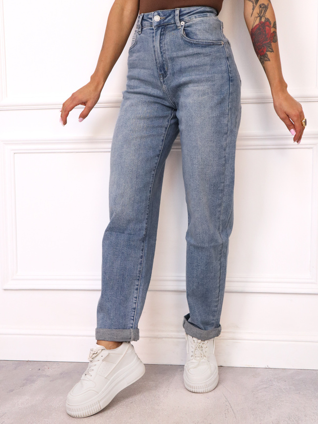 SPODNIE JEANSOWE MOM FIT Z WYSOKIM STANEM- NIEBIESKIE