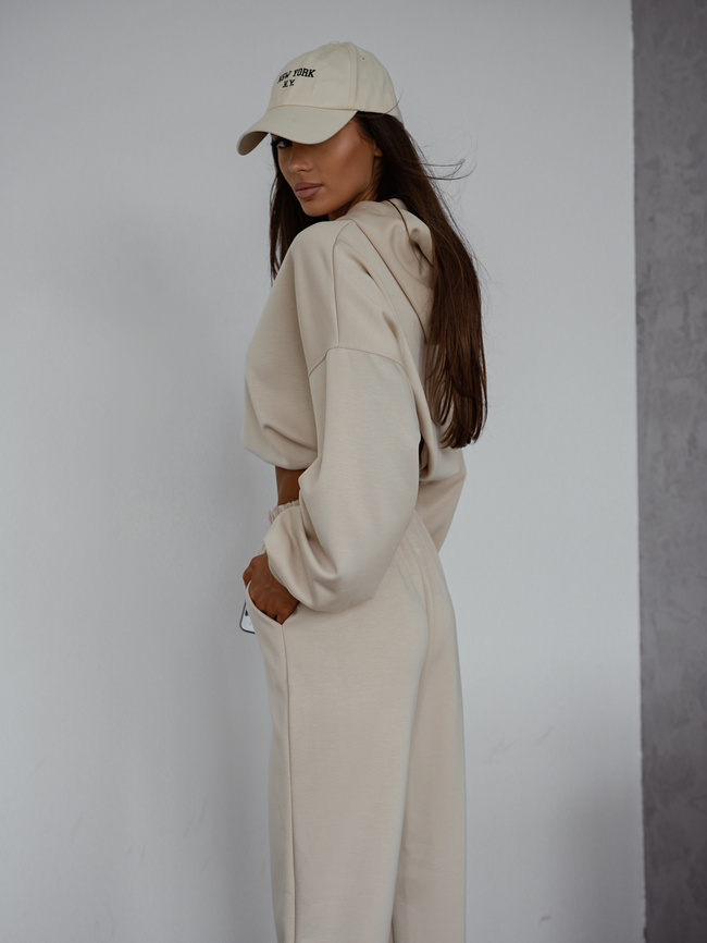 KOMPLET DRESOWY BLUZA Z KAPTUREM+ SPODNIE- BEŻOWY