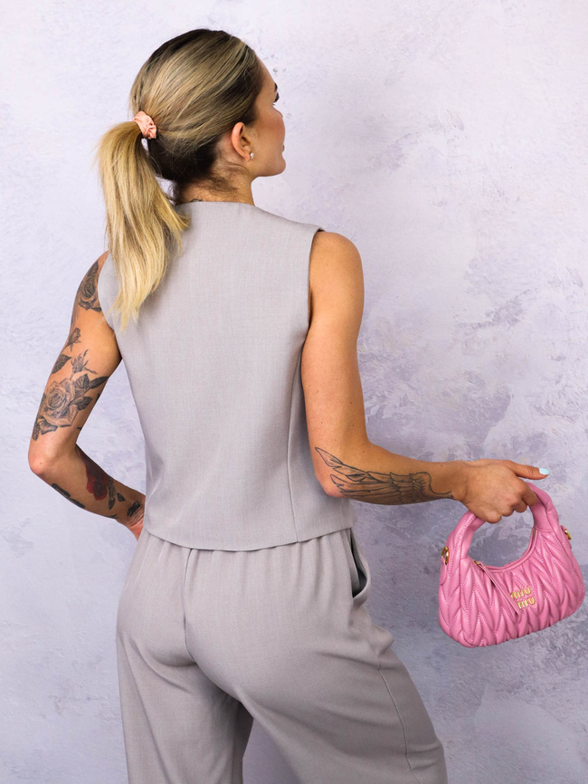 KOMPLET KAMIZELKA+ SPODNIE Z SZEROKIMI NOGAWKAMI- SZARY