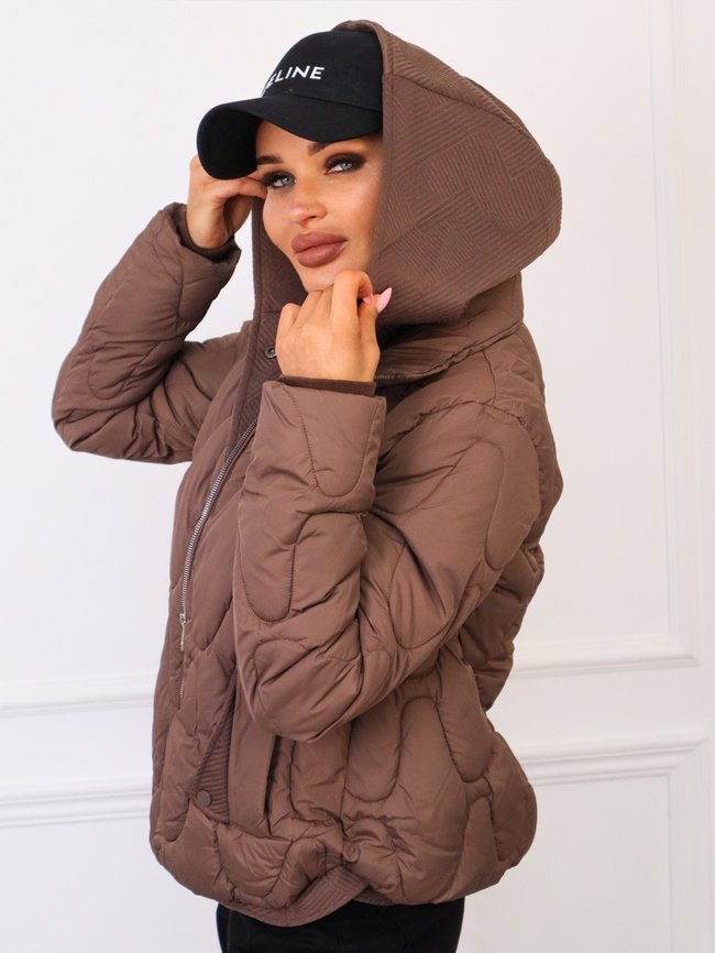 KURTKA PIKOWANA Z DZIANINOWYMI WSTAWKAMI- BRĄZOWA