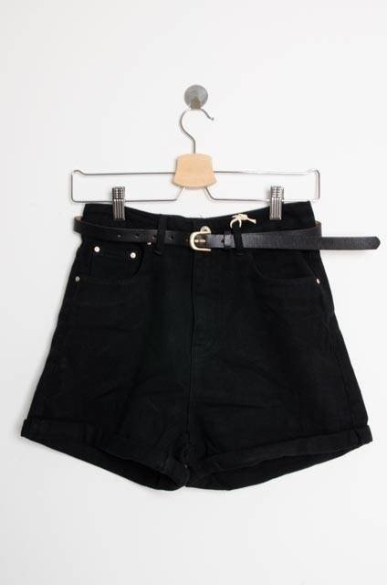CZARNE JEANSOWE SZORTY Z WYSOKIM STANEM-PASEK W ZESTAWIE