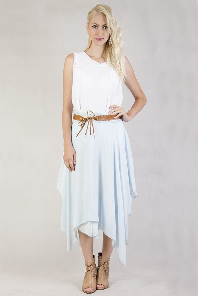 Asymetryczna spódnica z paskiem niebieska