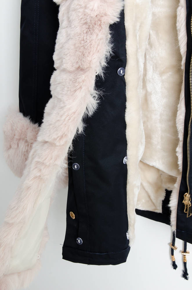 GRANATOWA KURTKA PARKA ZIMOWA Z ODPINANYM FUTERKIEM 