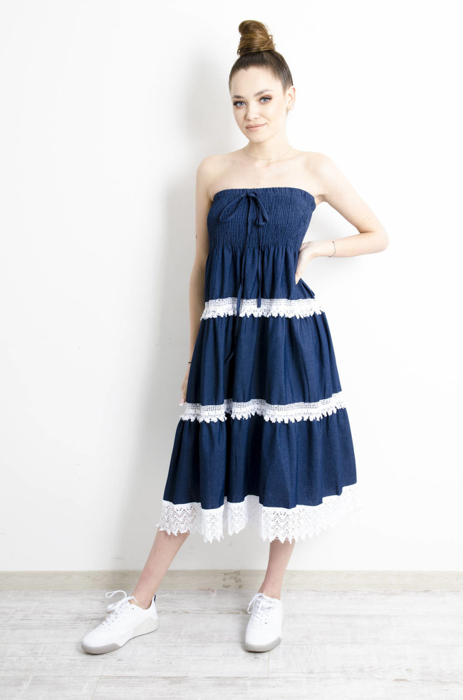 SUKIENKA Z KORONKĄ I WIĄZANIEM- GRANATOWA