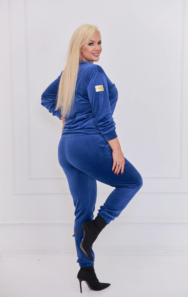 CHABROWY KOMPLET DRESOWY WELUROWY Z OZDOBNĄ NASZYWKĄ- PLUS SIZE