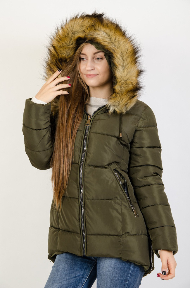 Zielona ocieplana kurtka z zamkami po bokach